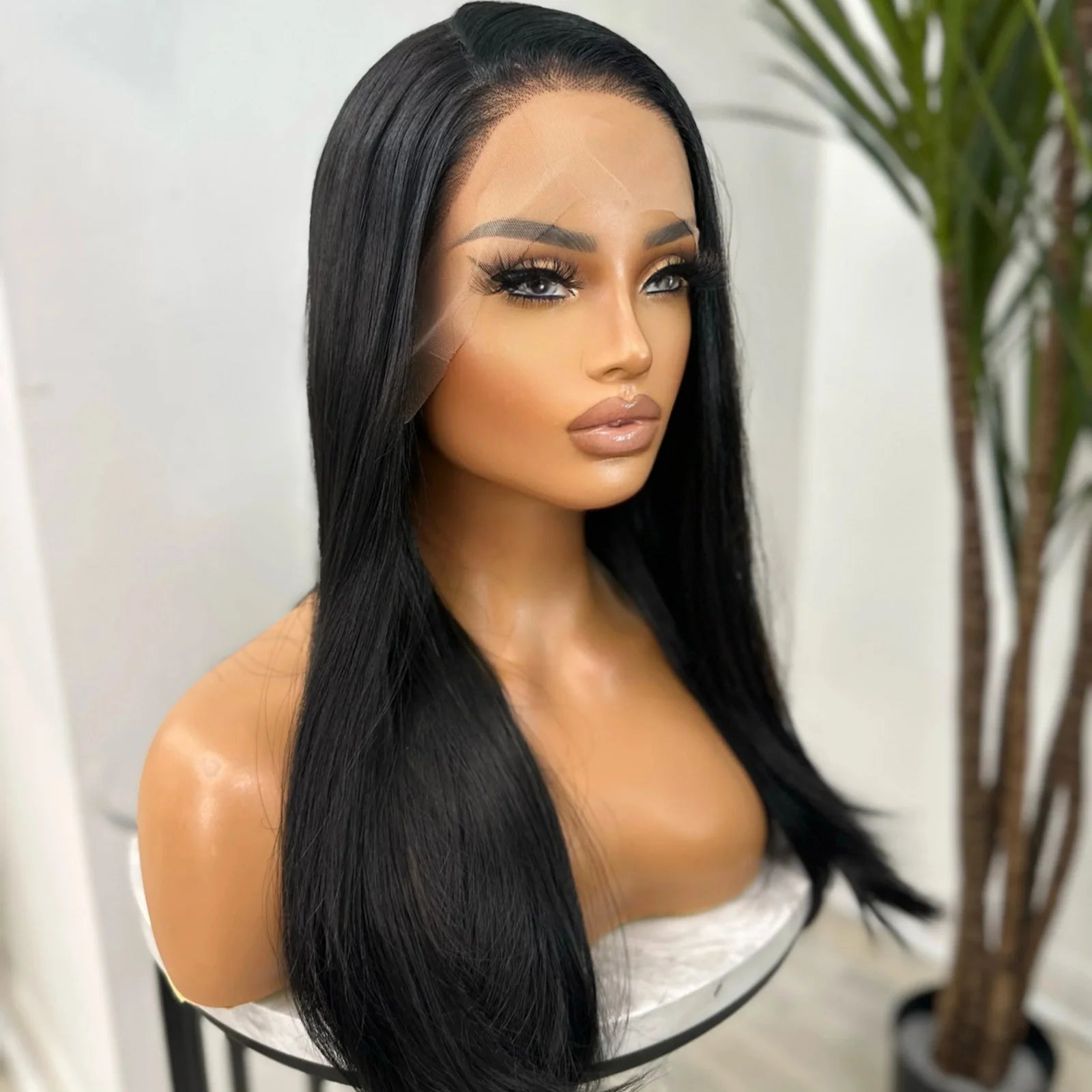 Ihomed Long Black Wig Synthetic Lace Front Wig Natural Wavy Jet Black Long Straight Hair 13x4 Frontal Colored Wigs for Women Daily