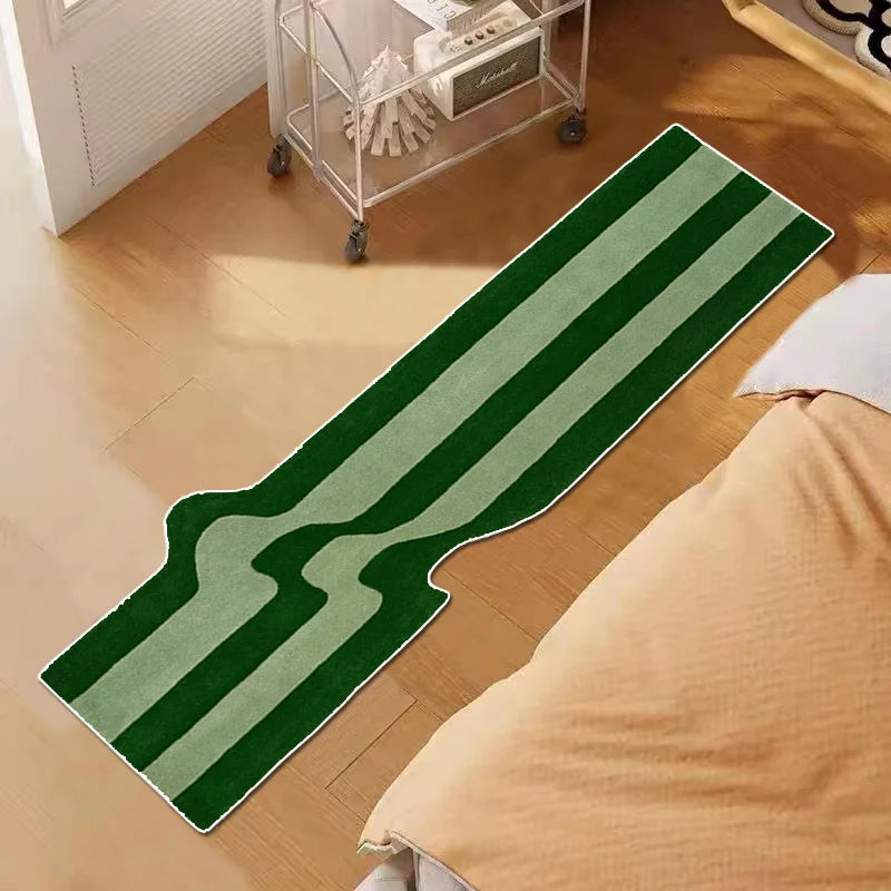 Ihomed Green Kitchen Rug Irregular Striped Floor Mat Runner Rug Accent Modern Carpet Home Decor Abstract Soft Flannel Non Slip Gift