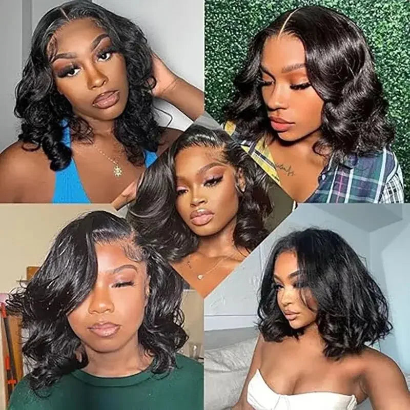 Ihomed Glueless Body Wave Short Bob Human Hair Wigs for Women 13x4 HD Transparent Lace Frontal Wig Unice Peruvain Remy Hair Closure Wig