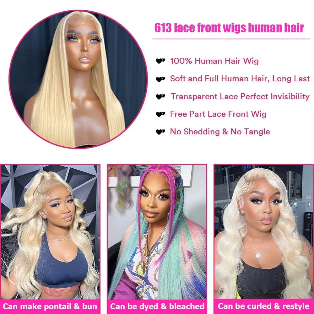 Ihomed 34 38 Inch 613 Honey Blonde Bone Straight 13x6 Lace Front Human Hair Wig Brazilian Colored 13x4 Lace Frontal Wigs For Women