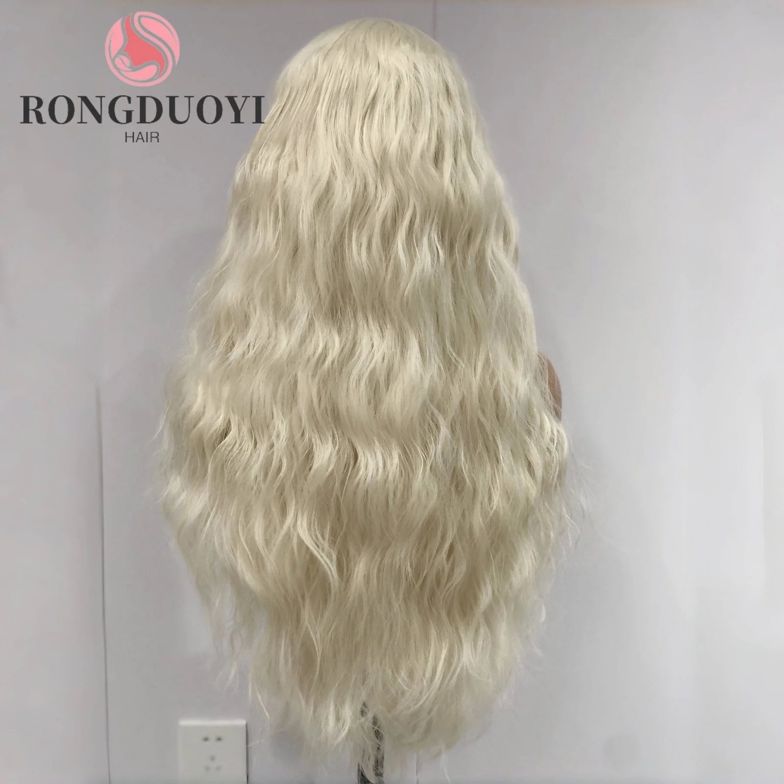 Ihomed Platinum Blonde Long Curly Synthetic Lace Front Wig Natural Wavy Deep Wave White Blond Colored Hair 13X4 Frontal Wigs for Women