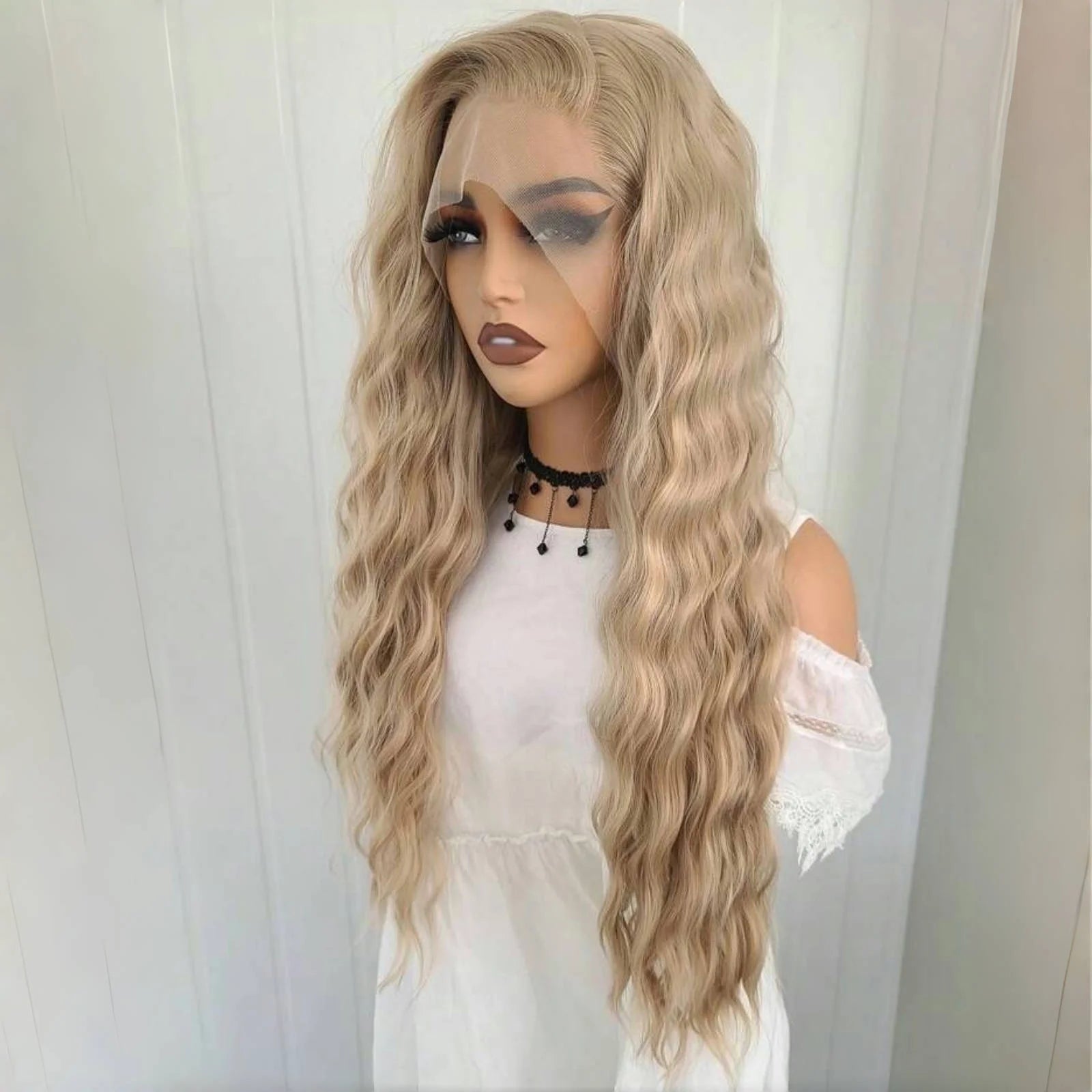 Ihomed Ash Blonde Wig Deep Wave Synthetic Lace Front Wig Long Curly Natural Wavy Colored Hair 13X4 Lace Frontal Wigs for Women Party