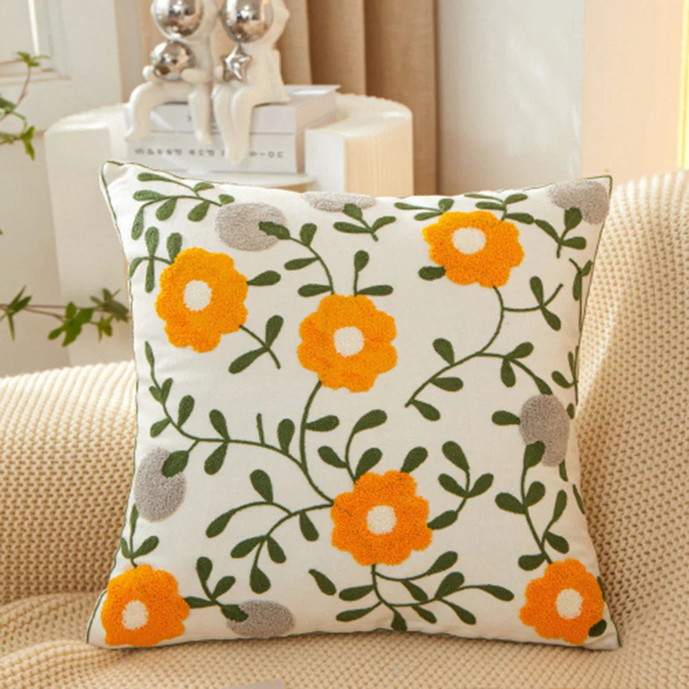 Ihomed Sweet Flower Embroidery Pillow Cover Sofa Back Cushion Covers Simple Throw Square Pillowcase Home Decoration Living Room 45X45