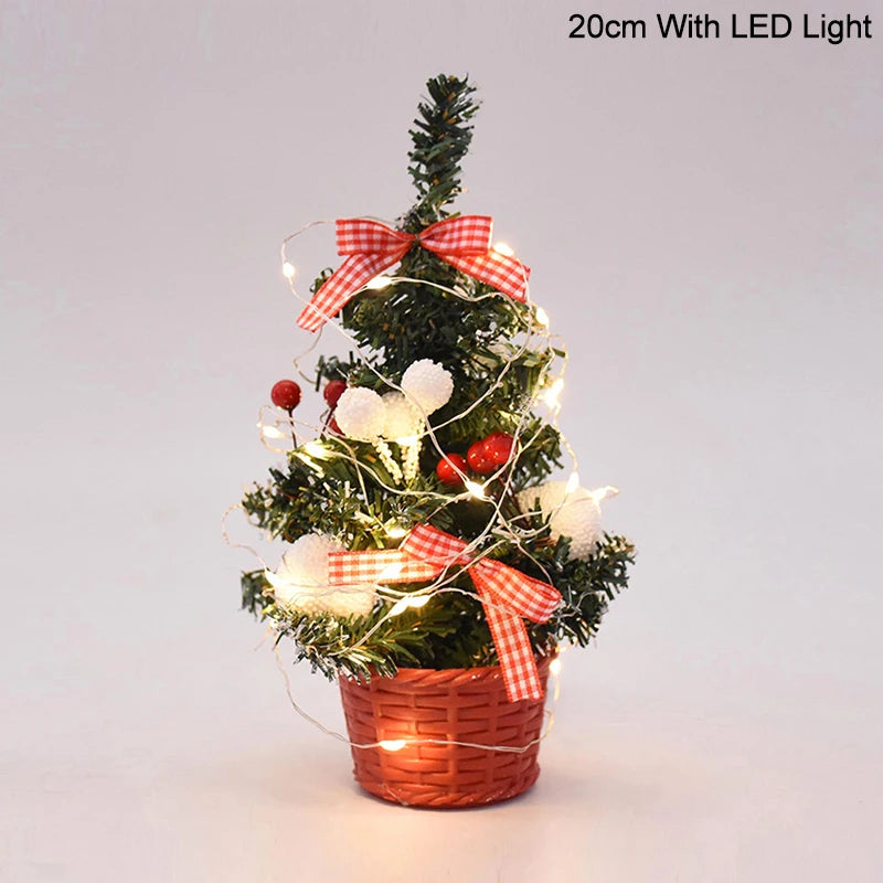 Ihomed 20/30cm Artificial Christmas Tree with LED Light Balls 2024 Christmas Decoration for Home 2025 New Year Gift Xmas Table Ornament