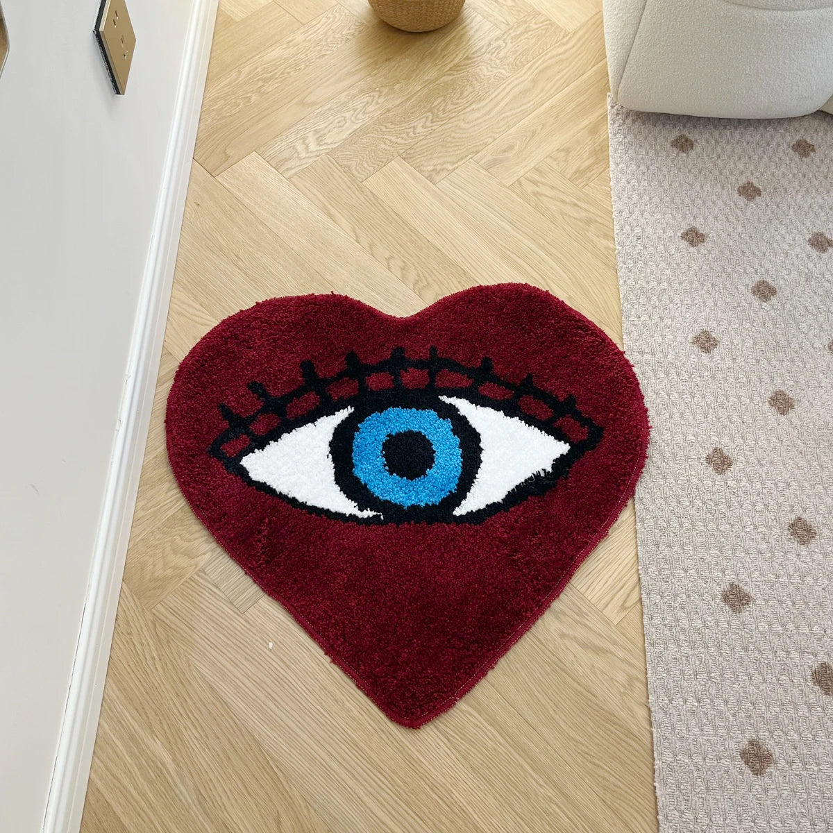 Ihomed Red and Blue Heart Shape Eye Tufting Rug Soft Fluffy Cute Animal Mat Bunny Carpet Bedroom Floor Anti Slip Pad Home Kids Room