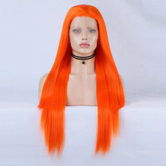 Ihomed Orange Wig Straight Synthetic Lace Front Wig Glueless Wigs for Women Party Cosplay Ready to Wear Bright Neon Hair Lace Frontal