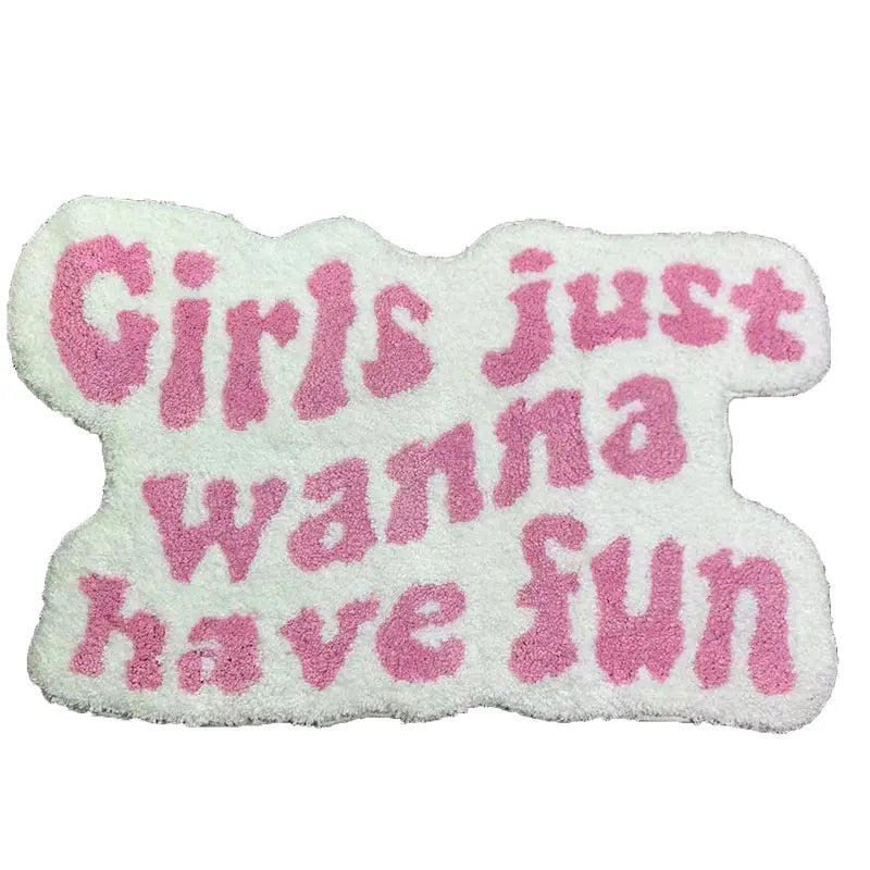 Ihomed 50x80cm Irregular Shaped Pink Letters Individual Aesthetic Design Carpet Flocked Soft Room Door Mat Rug Three Styles Bedside Rug