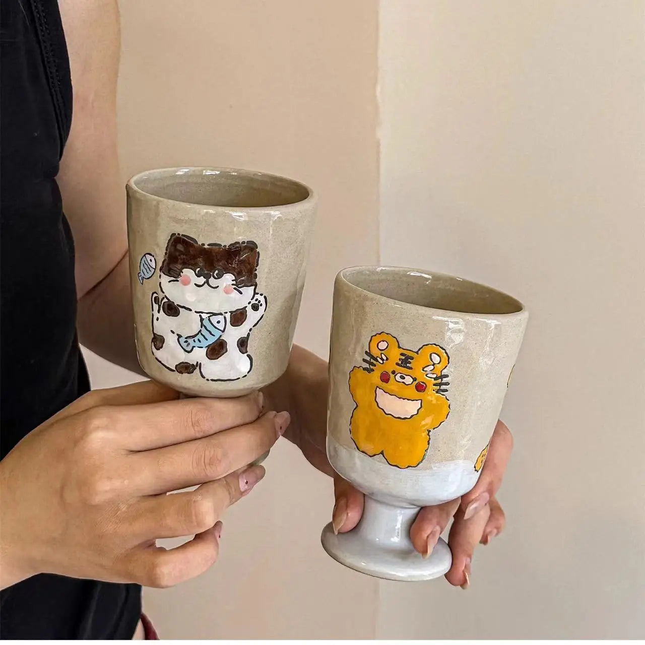 Ihomed Retro Rough Pottery Small Animal High-Value Ceramic Mug Coffee Cup High Footed Cup Design Breakfast Cup Kitchen Acceesories