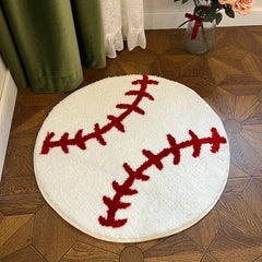 Ihomed Baseball Stitch Design Round Tufted Rug  Non-slip Hallway Soft Carpet and Cozy for Sports Themed Rooms and Kids Play Areas