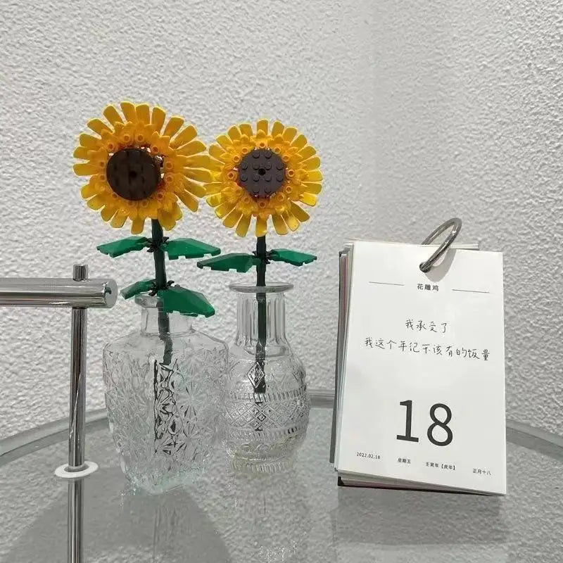 Ihomed DIY Sunflower assembled flowers building blocks creative toys decorations to send girlfriend gifts