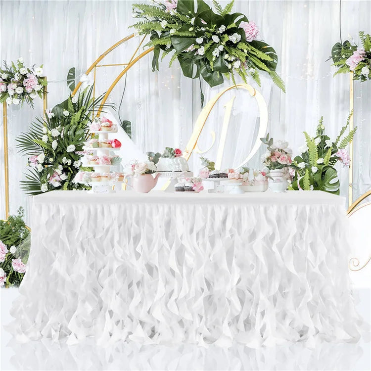 Ihomed Fashion Tulle Ruffle Curly Table Skirts Table Cloth for Kids' Birthday Party Wedding Decoration Tablecloth Christmas Decorations