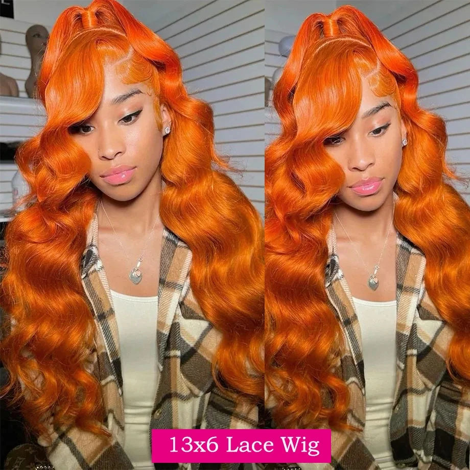 Ihomed 13x6 Hd Lace Frontal Wig Body Wave Orange Ginger Lace Front Wigs 100% Human Hair For Black Women 36 Inch Colored Wigs Brazilian