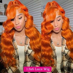 Ihomed 13x6 Hd Lace Frontal Wig Body Wave Orange Ginger Lace Front Wigs 100% Human Hair For Black Women 36 Inch Colored Wigs Brazilian