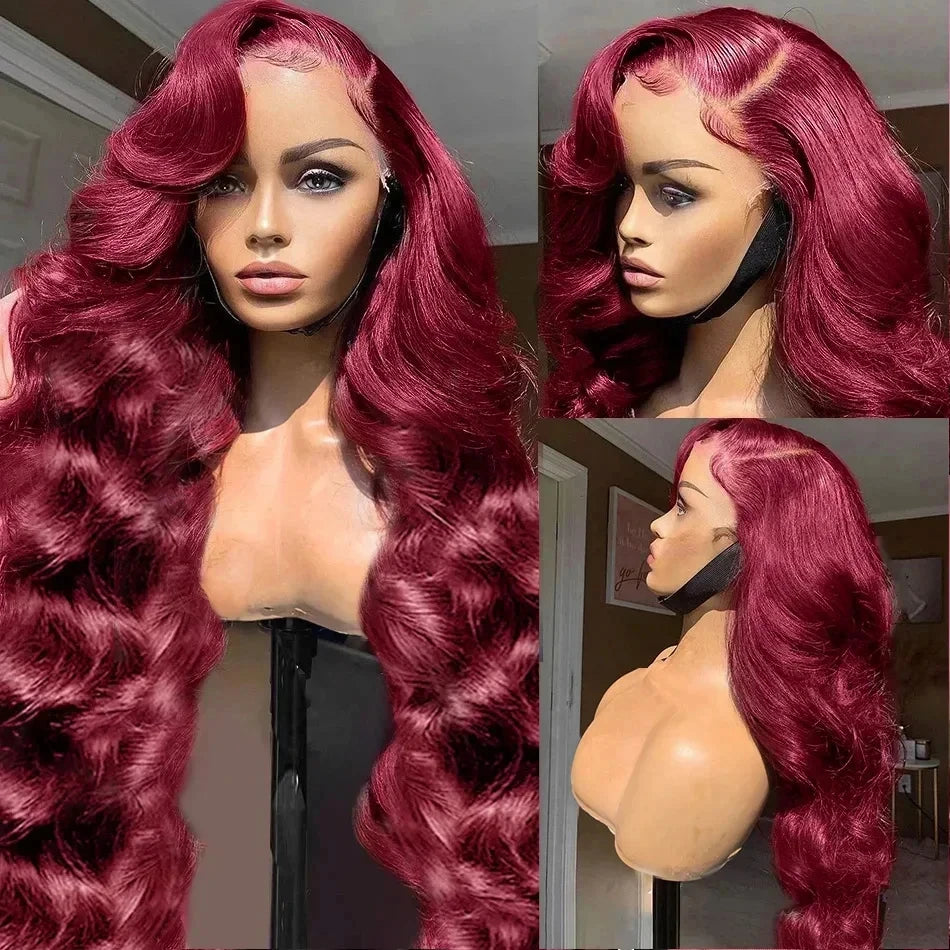 Ihomed Body Wave 13x6 Hd Lace Frontal Wigs 99j Burgundy Lace Front Human Hair Wig For Women 13x4 Transparent Lace Colored Wigs 36 Inch