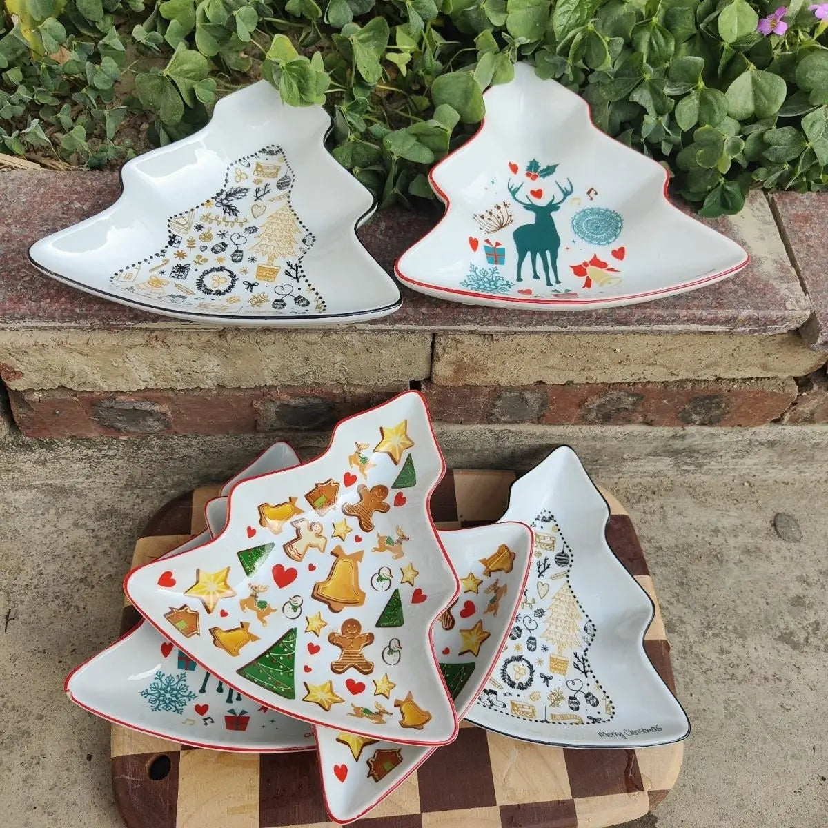 Ihomed Christmas Tree Plate Creative Ceramics Household Kitchen Acceesories Coceramic Complete Tableware Dinner Sets Home Decoration