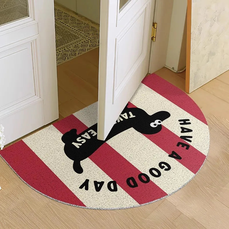 Ihomed Semicircle PVC Welcome Doormat Cuttable American Cartoon Dog Entrance Mat Rug Carpet Anti Dust Door Floor Pad Outdoor Home Decor