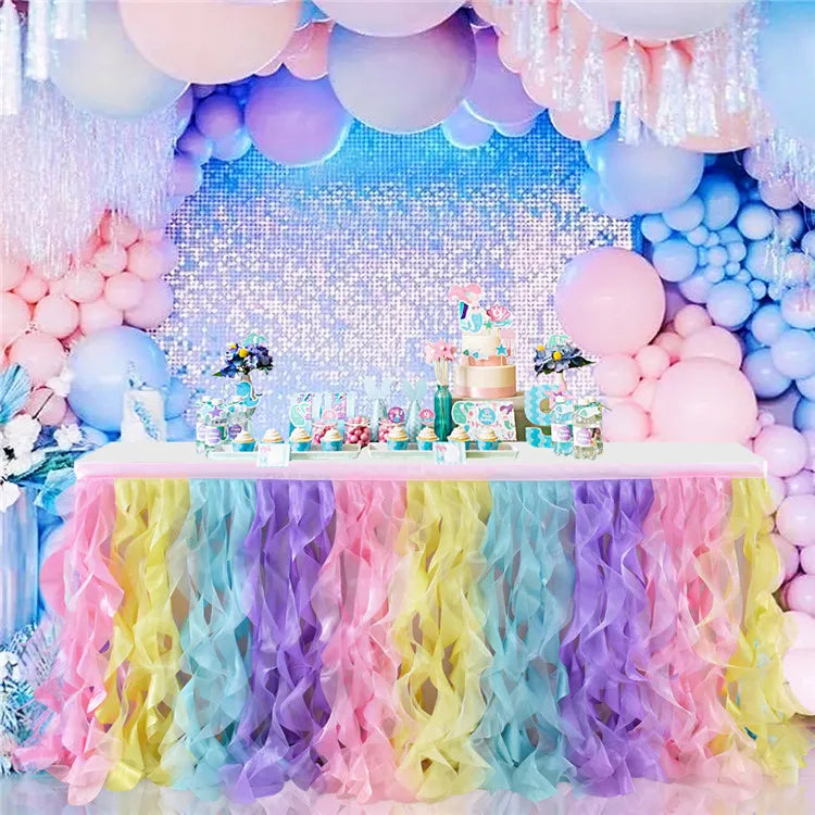 Ihomed Fashion Tulle Ruffle Curly Table Skirts Table Cloth for Kids' Birthday Party Wedding Decoration Tablecloth Christmas Decorations