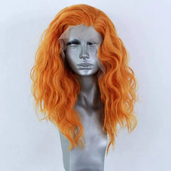 Ihomed Short Bob Synthetic Lace Front Wig for Women Heat Resistant Orange Loose Wave Free Part Cosplay Fiber Glueless  Wigs