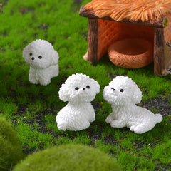 Ihomed Mini Cute Bichon Frise Dog Figurines Miniature Craft Fairy Garden DIY Kids Bedroom Living Room Car Ornament Home Desk Decoration