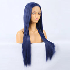 Ihomed Blue Wig Straight Synthetic Lace Front Wig Glueless Wigs Ready to Wear Long Blue Hair Wig Synthetic Hair Lace Wigs for Women