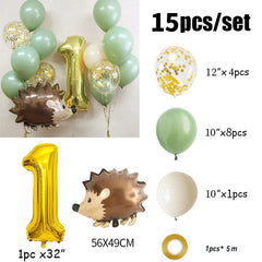 Ihomed 15pcs Gold Number Hedgehog Animal Foil Balloons Birthday Party Decorations Kids Girl Boy 1 2 3 4 5 6 7 8 9 Year Old Supplies 1st