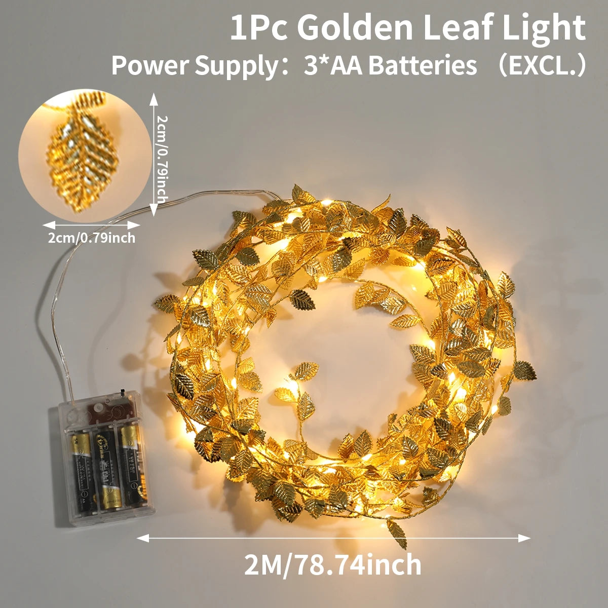 Ihomed Flower Christmas Gold Leaf String Lights Artificial Vine Fairy Lights Battery Powered Christmas Tree Garland Light for Weeding Home Decor