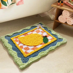 Ihomed Tufted Fruit Bathroom Mat Soft Fluffy Grids Rug Bedroom Bedside Carpet Door Floor Anti Slip Pad Aesthetic Home Warm Decor