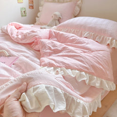 Ihomed Korean Princess Style Summer Cool Quilt Comforter Soft Seersucker Lace Ruffles Summer Thin Quilt Blanket Machine Washable