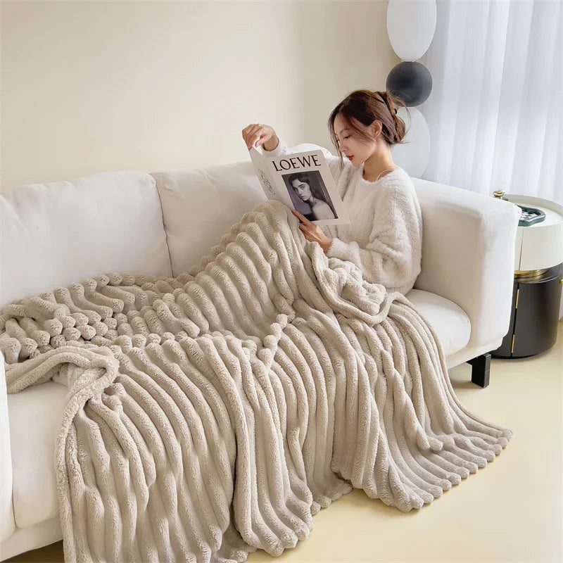 Ihomed High density warm blanket rabbit fur bed linen Coral Fleece Sofa Blankets for winter Microfiber blanket plush Thicken Bed Sheet