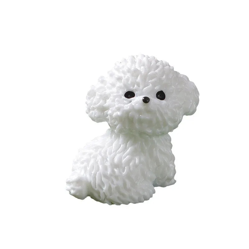 Ihomed Mini Cute Bichon Frise Dog Figurines Miniature Craft Fairy Garden DIY Kids Bedroom Living Room Car Ornament Home Desk Decoration