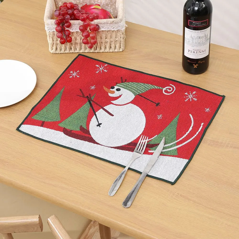 Ihomed Christmas Placemat Dining Mat Jacquard Insulation Kitchen Table Decoration Home Restaurant Western Food Mat Christmas Supplies