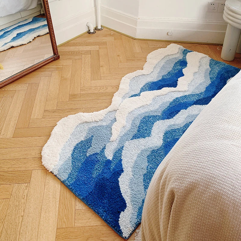 Ihomed Tufting Ocean Rug Bathroom Mat Soft Fluffy Scenic Wave Bedroom Living Room Carpet Floor Safety Pad Aesthetic Home Room Decor