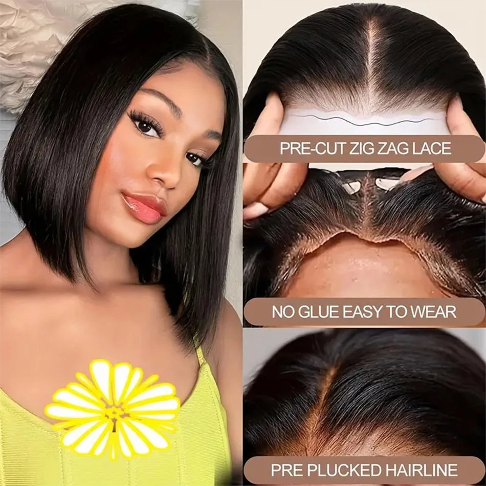 Ihomed Glueless Wigs Human Hair Ready To Wear Straight Bob Wig Perruques Cheveux Humains Pre Plucked With Baby Hair Frontal Wigs 180%