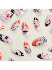 Ihomed Halloween Acrylic Press on Nails Almond Shape Fake Nails Short Full Cover Glue on Nails Halloween Stick on Nails Cute Ghost Pump