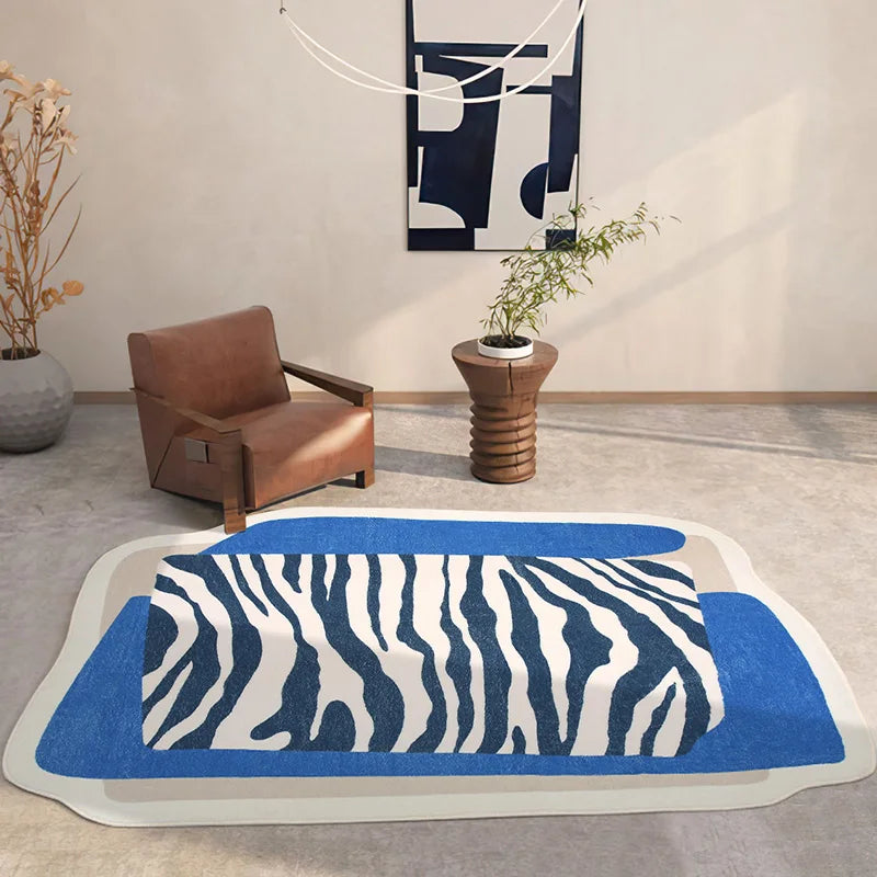 Ihomed Zebra Striped Living Room Large Area Carpets Irregular Bedroom Carpet Blue Anti-slip Balcony Rugs Fluffy Soft Cloakroom Rug 양탄자