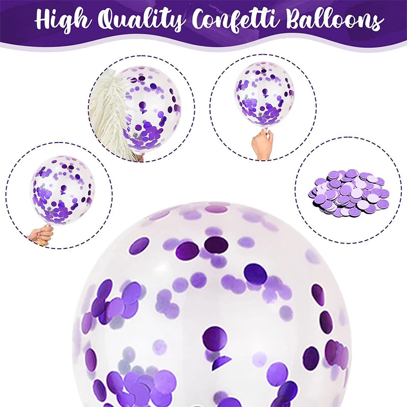 Ihomed 42pcs 12inch Purple Confetti Latex Balloons Happy Birthday Party Decorations Kids Boy Girl Adult Wedding Mermaid Globos Supplies