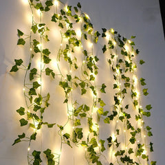 Ihomed Flower Green Leaf String Lights Artificial Vine Fairy Lights Battery Powered Christmas Tree Garland Light for Weeding Home Decor