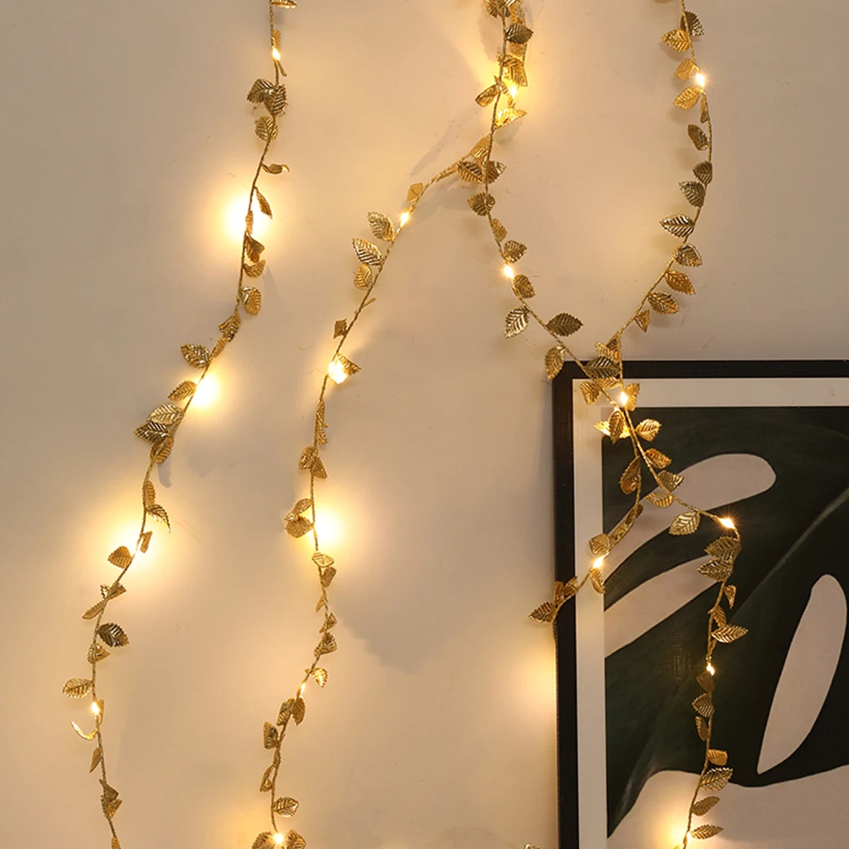 Ihomed Flower Christmas Gold Leaf String Lights Artificial Vine Fairy Lights Battery Powered Christmas Tree Garland Light for Weeding Home Decor