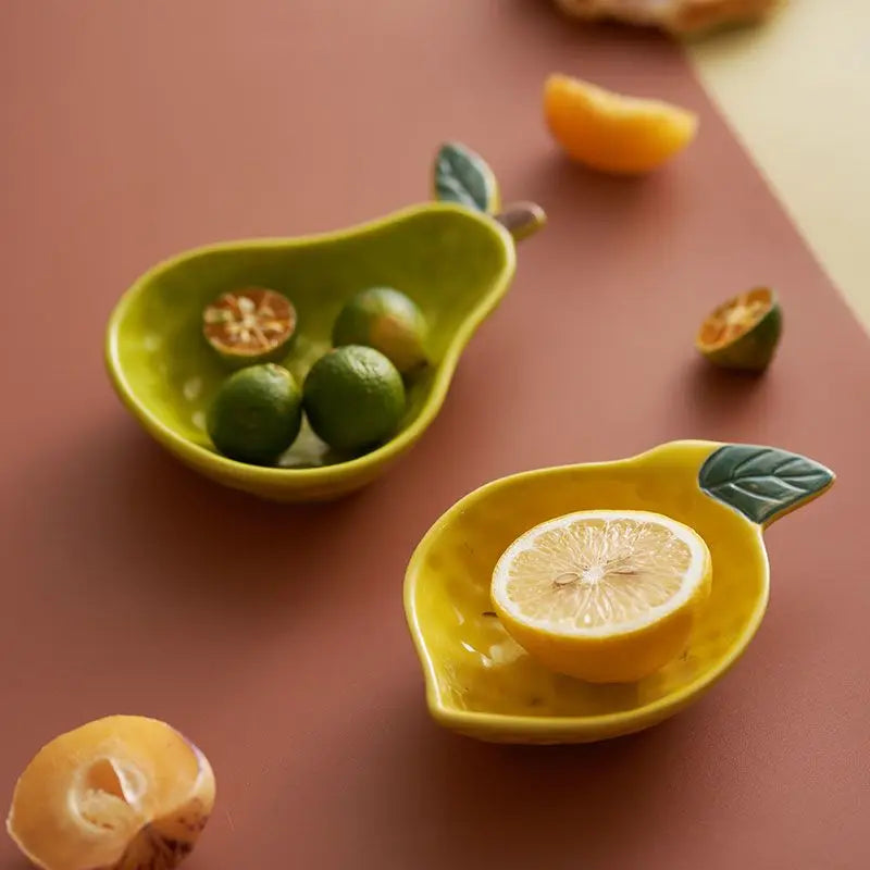 Ihomed Japanese Style Ceramic Fruit and Dish Plate : Perfect for Home and Kitchen Decor Apple Pear Lemon Dinner Plate Kitchen Acceesor