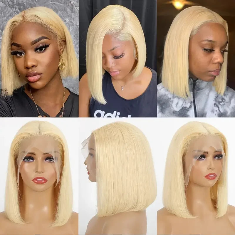 Ihomed  613 Blonde Short Bob Wig Straight Human Hair 13x4 HD Lace Front Wigs 180% Brazilian Virgin Lace Frontal Wig Straight Bob Wig