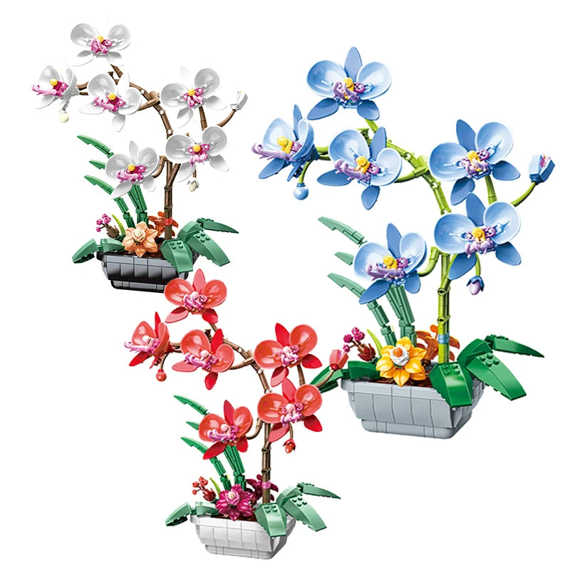 Ihomed Creative Bouquet Orchid Flowers Building Blocks City Romantic Home Decoration Diy Friends Bricks Toys For Children Girls Gifts