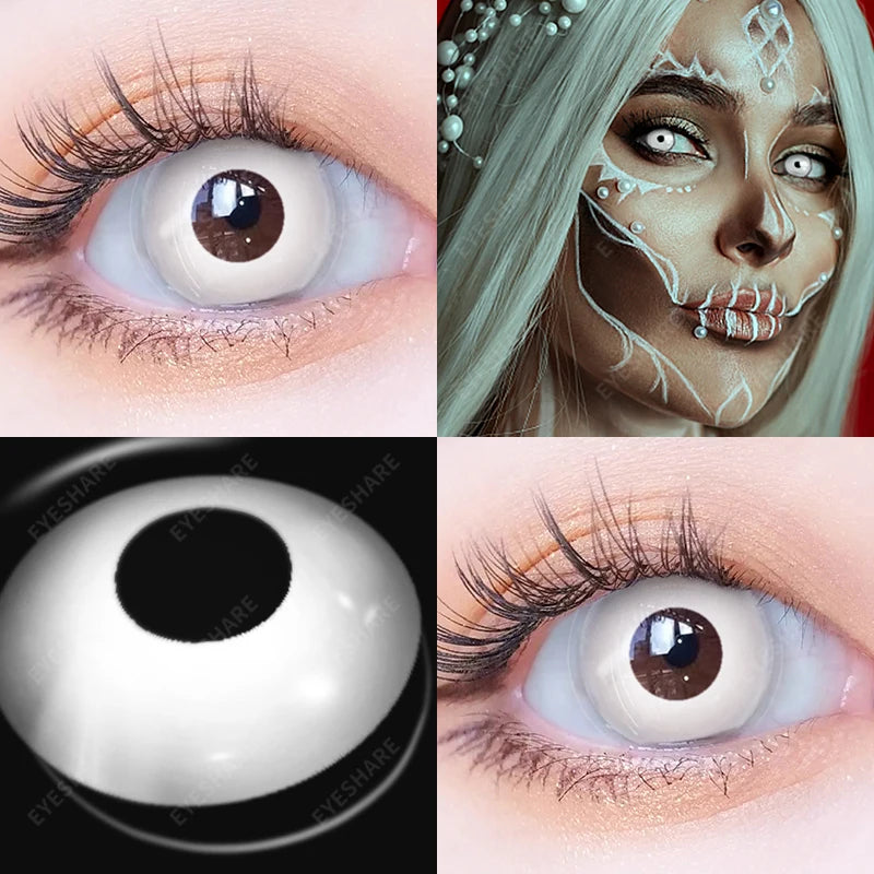 Ihomed 2pcs Halloween Color Contact Lenses for Eyes Cosplay Eyes Lens White Black Multicolored Lenses Yearly Beautiful Pupil