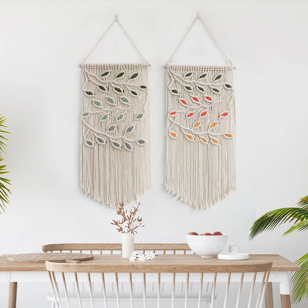 Ihomed Handmade Macrame Hanging Tapestry Boho Leaf Home Decoration Accessories Bohemian Weaving Cover Dorm Studio Wall Art Decor