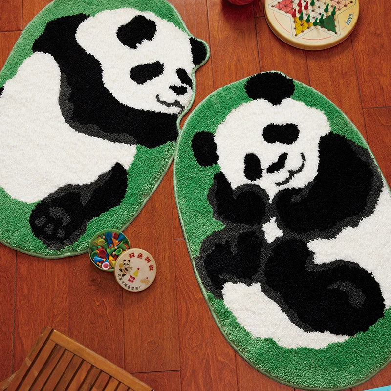 Ihomed Tufting Panda Bathroom Mat Soft Cartoon Animal Kids Room Pad Living Area Carpet Anti-slip Rug Kawaii Home Nursery Decor 50x80cm