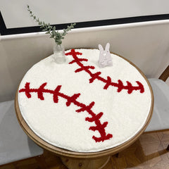 Ihomed Baseball Stitch Design Round Tufted Rug  Non-slip Hallway Soft Carpet and Cozy for Sports Themed Rooms and Kids Play Areas