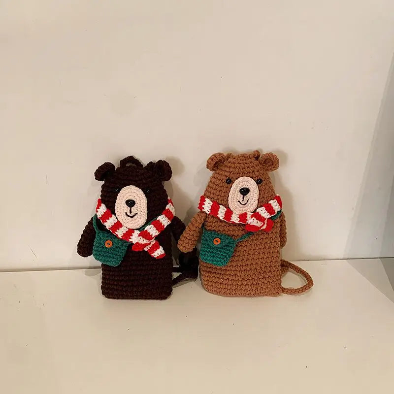 Ihomed Crochet Finished Bag Autumn Winter Cute Teddy Bear Handmade Knitted Coin Purse 2025 New Diagonal Cross Handmade Accessory Bag