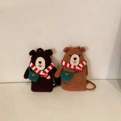 Ihomed Crochet Finished Bag Autumn Winter Cute Teddy Bear Handmade Knitted Coin Purse 2025 New Diagonal Cross Handmade Accessory Bag