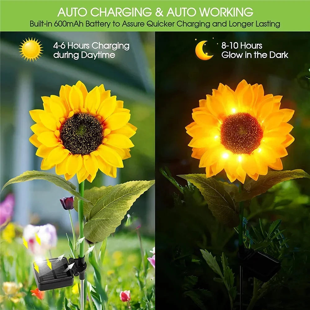 Ihomed Solar Lights Outdoor Garden Decor Sunflower Ligts Waterproof Solar Outdoor Lamp Decorative Lights for Path Garden Patio Backyard