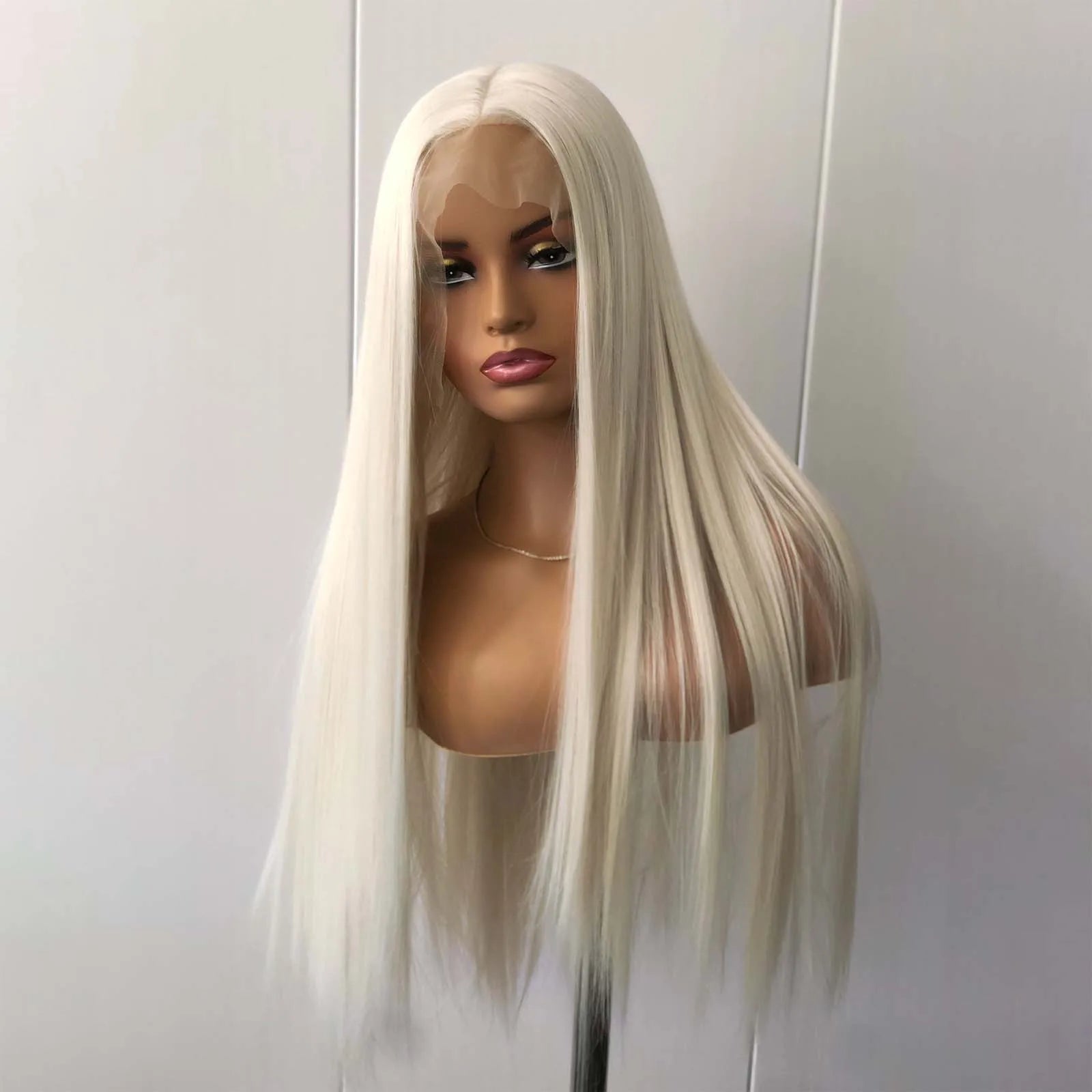 Ihomed Platinum Blonde Wig Long Straight Synthetic Lace Front Wig Light White Blond Colored Hair 13X4 Lace Frontal Wigs for Women Party