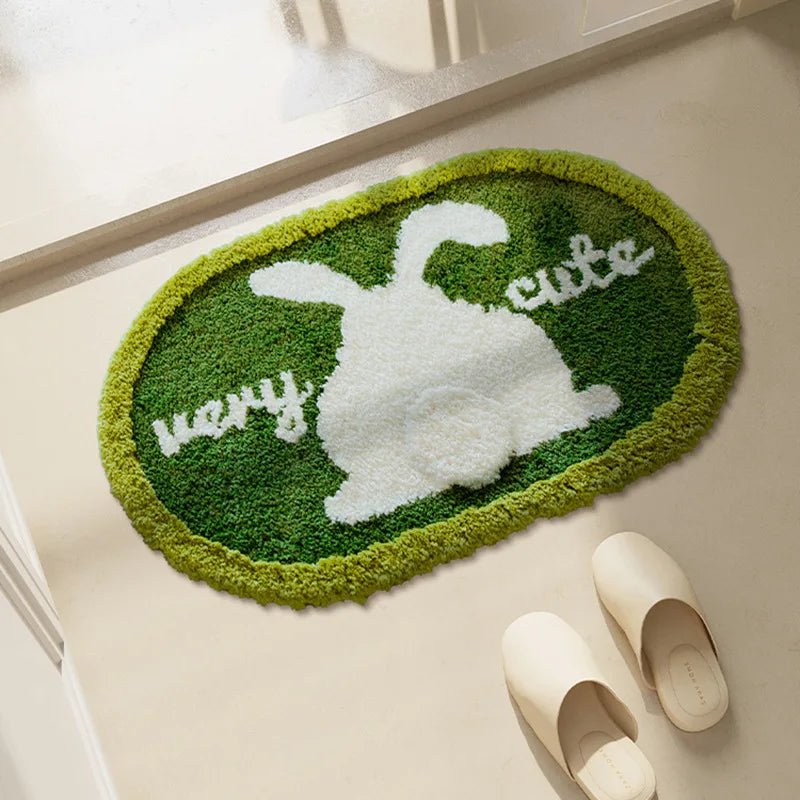 Ihomed Cartoon Tufted Carpet Oval-Shaped Household Anti-Dirty Rug Bathroom Absorbent Non-Slip Mat